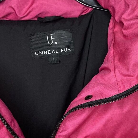 UNREAL FUR Puffer Jacket Womens Large L Barbie Pink Phaedra Cropped - Picture 9 of 12